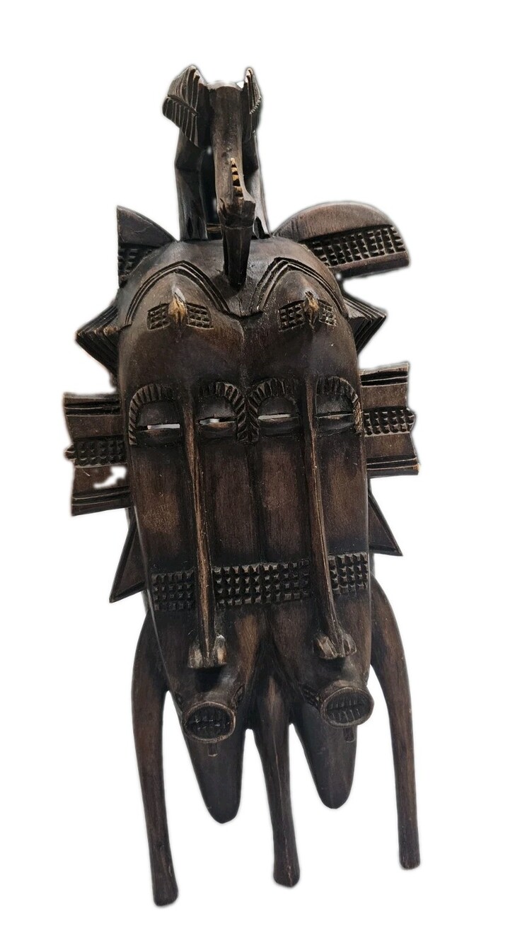 Hand-Carved African-Style Wooden Mask / Wall Sculpture – Multi-Face Design